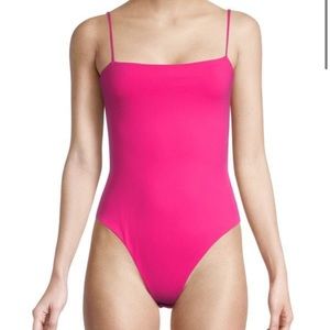 Susana Monaco Squareneck Bodysuit in Hot Pink